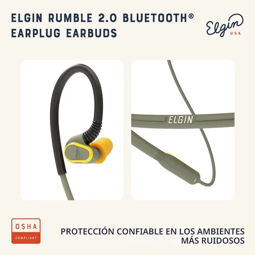 Vista 2 de Auriculares Bluetooth Elgin Rumble Gen 2, tapones inalámbricos con puntas Fusion 31 dB Noise Reduction, IP67 Waterproof, OSHA Compliant ANSI