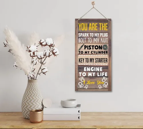 Vista 4 de Arte de pared rústico de mecánico: "Tú eres el motor de mi vida", letrero de perno y tuerca, regalo para motociclista y él
