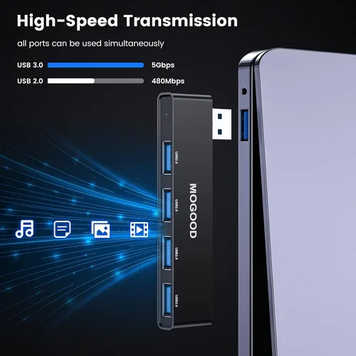 Vista 5 de Hub USB 3.0 MOGOOD Hub USB para portátil Divisor USB Divisor de puerto USB Expansor de puerto USB Adaptador multipuerto USB para portátil, Xbox