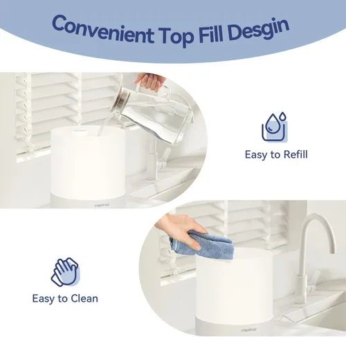 Vista 4 de raydrop Difusor humidificador de niebla fría, difusor de aceite esencial, humidificador de llenado superior para dormitorio, hogar y oficina, bebé