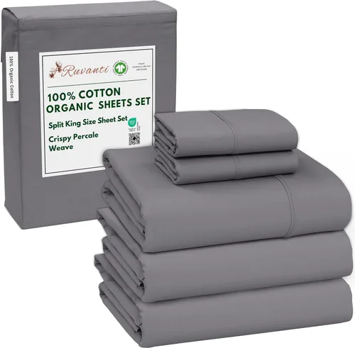 Vista 43 de RUVANTI Juego de sábanas de algodón orgánico 100% tamaño completo, tejido de percal, certificado GOTS, juego de 4 piezas, bolsillo profundo de 15