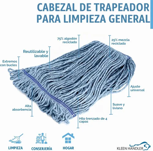 Vista 2 de KLEEN HANDLER Reemplazo de cabezal de trapeador de extremo de bucle comercial resistente, 1 paquete Recambio de cabeza de fregona de hilo