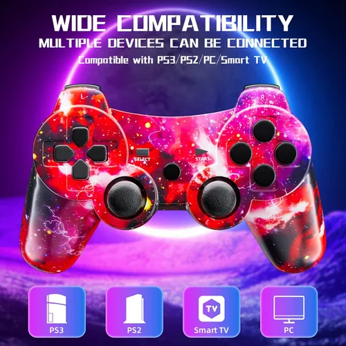 Vista 2 de Wireless Controller for PS3, Upgraded 360 Joystick, 6-Axis High Performance Motion Sense, Dual Vibration, 450mAh Battery with Charging Cable
