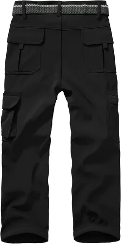 Vista 2 de linlon Pantalones cargo de senderismo para niños y jóvenes, impermeables, con forro polar suave y forro polar, pantalones de nieve aislados, Nieve