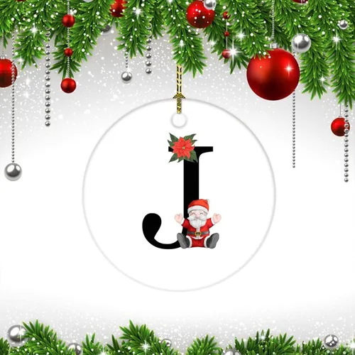 Vista 3 de Adorno de cerámica de Navidad, letras inglesas, adorno inicial de Papá Noel, regalo de vacaciones, decoración navideña para niños y niñas