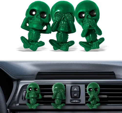 Vista 14 de Clips de ventilación de aire de coche con calavera, decoración interior gótica, accesorios de tablero de esqueleto de terror espeluznantes