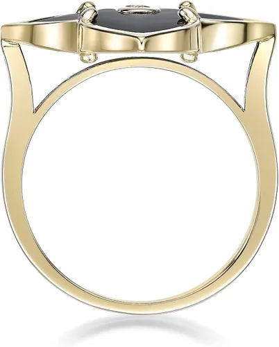 Vista 3 de Lavari Jewelers Anillo de flor de ónix negro o nácar y circonita cúbica para mujer, en plata de ley 925 con chapado en oro, aniversario, tallas 6 a 8