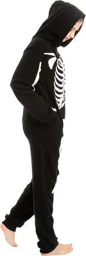 Vista 8 de Spooktacular Creations Disfraz de esqueleto Pijama unisex para adultos con capucha de felpa para Halloween y fiestas temáticas