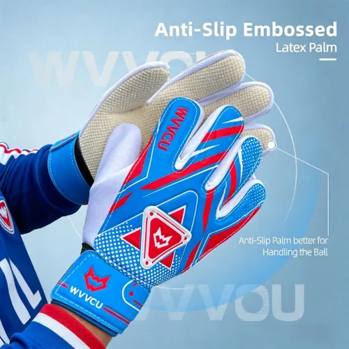Vista 2 de WVVOU - Guantes de portero para niños, guantes de portero para niños de 8 a 12 años, guantes de portero para jóvenes con doble protección, palma