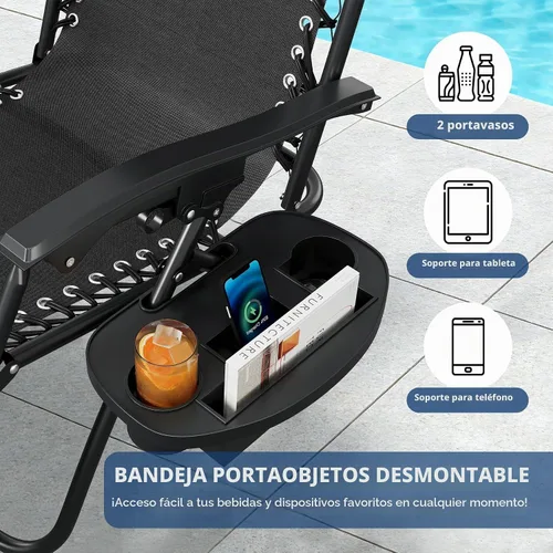 Vista 5 de Zero Gravity Chairs Set of 2, Adjustable Patio Recliners Black