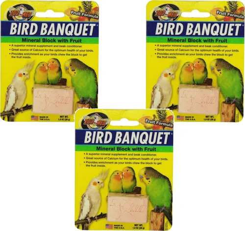 Vista 2 de Zoo Med Bloque mineral para banquete de pájaros, paquete de 3 de 5 onzas cada uno, fórmula de semillas