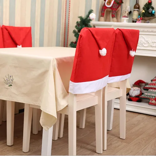 Vista 2 de traderplus 4 fundas para sillas de Navidad, decoración de sombrero de Papá Noel, vacaciones de Navidad