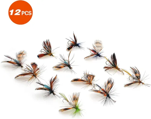 Vista 4 de Fly Fishing Kit, Handcrafted Dry Wet Flies with Realistic Lure Design Ready 12 piezas