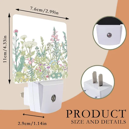 Vista 2 de Luz nocturna, hierbas y flores silvestres, luces nocturnas enchufables a la pared para niños y niñas, luz nocturna decorativa media redonda, lámpara