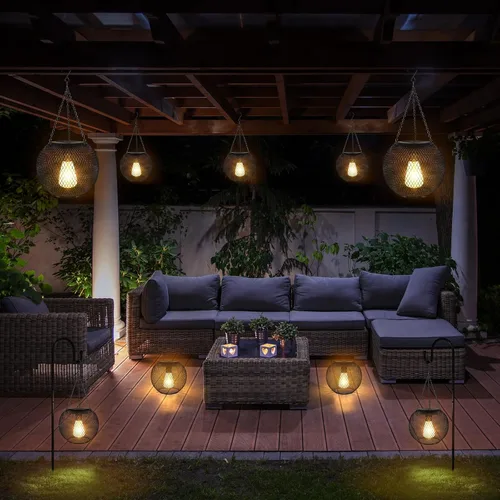 Vista 2 de Luces solares para exteriores, farol solar colgante retro de metal exterior, decorativo, impermeable, faroles solares para patio, jardín, camino