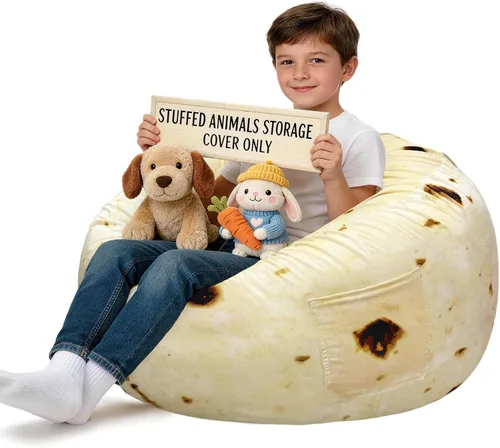 Vista 24 de Lukeight - Puf de almacenamiento de animales de peluche para niños, funda para puf de dinosaurio con cremallera para organizar la habitación