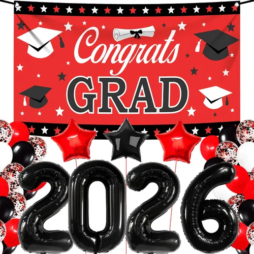 Vista 12 de Katchon, Globos gigantes negros grandes 2026 – 42 pulgadas Globos de graduación 2026 con globos de estrella negra para decoraciones de graduación