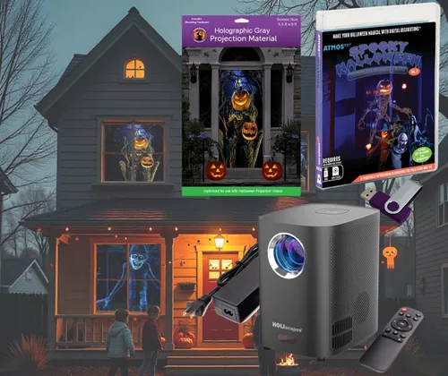 Vista 18 de HoliScapes® Kit de proyector USB - Taller de Santas + proyector + pantalla de proyección de 48 x 72 pulgadas