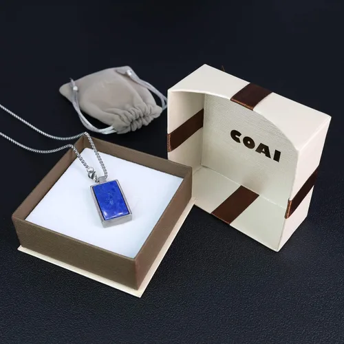 Vista 6 de COAI Collar con colgante de piedra rectangular para hombre