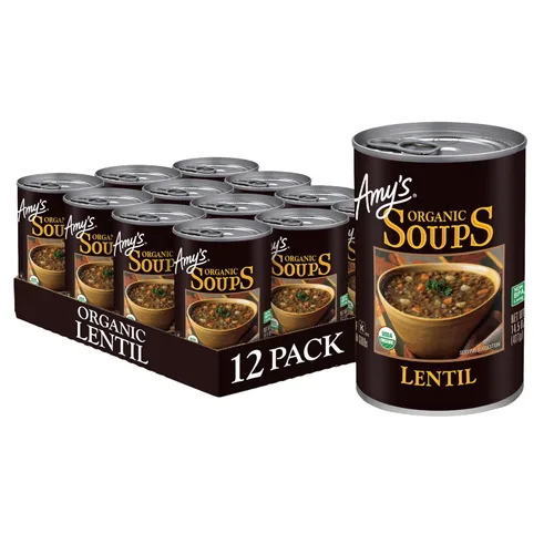 Vista 13 de Amy’s - Sopa vegana ligera en sodio con lentejas y verduras, sin gluten, hecha con verduras orgánicas, sopa enlatada, 14.5 oz (paquete de 12)