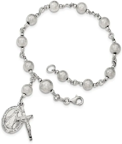 Vista 2 de Pulsera de plata de ley 925 maciza con rosario cortado con láser con cierre de mosquetón