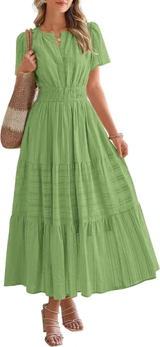 Vista 29 de BTFBM - Vestido largo casual de verano 2026 para mujer, vestido ligero de Gris azulado
