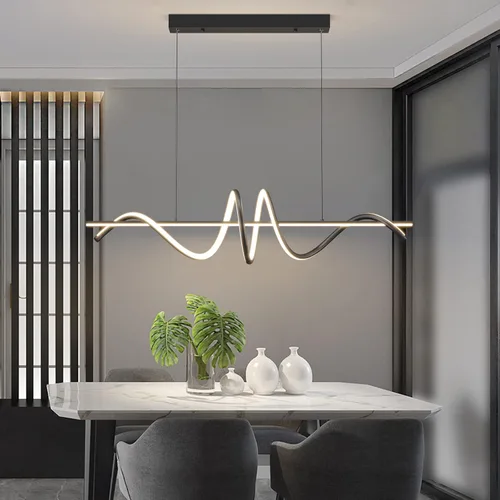 Vista 2 de Candelabros LED modernos para comedor, regulables, 3000 K ~ 6500 K, control remoto, luces colgantes negras en forma de espiral, 50 W, luces