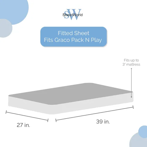 Vista 2 de SheetWorld Pack N Play - Sábana bajera ajustable para bebé de 27 x 39 pulgadas, sábana tejida 100% algodón, unisex para niño y niña, cuadros a