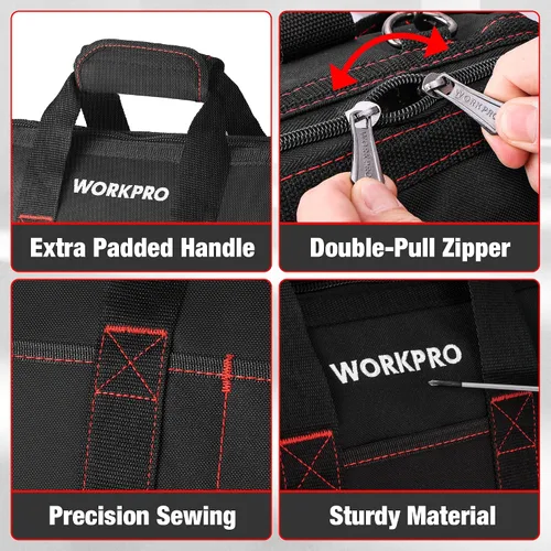 Vista 6 de WORKPRO W081022A - Bolsa de almacenamiento de herramientas de boca ancha con base de goma resistente al agua, 16 pulgadas