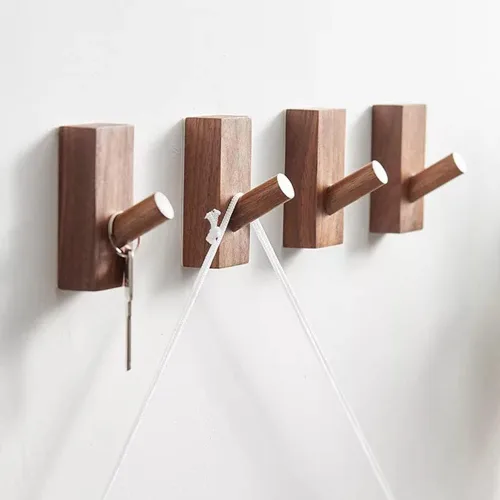 Vista 8 de HomeDo Paquete de 4 Ganchos Adhesivos de Pared Perchero para Sombreros, Ganchos de Madera para Abrigos Montados en la Pared, Ganchos Decorativos