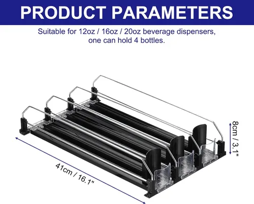 Vista 2 de uxcell Organizador de bebidas de 3 piezas para refrigerador, organizador de latas de soda autoempujable, ancho ajustable, dispensador de bebidas