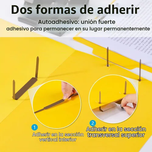 Vista 4 de IMLIKE - 100 sujetadores de papel autoadhesivos de punta, capacidad de 2 pulgadas, base de 2.75 pulgadas para carpetas de papel o archivos, marrón