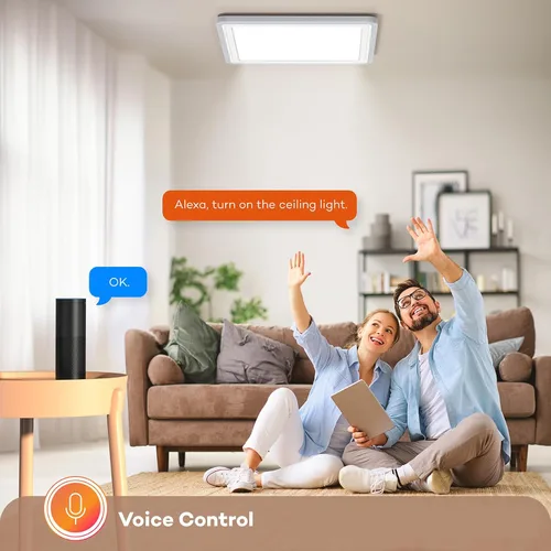 Vista 3 de Annaror Lámpara de techo LED inteligente WiFi, lámpara de montaje empotrado RGB de 13 pulgadas con control remoto, compatible con Alexa Google Home