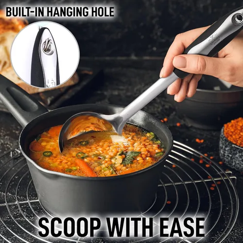 Vista 7 de Zulay Kitchen Premium Soup Ladle - 12" Stainless Steel with Non-Slip Silicone Handle (Pack of 3)