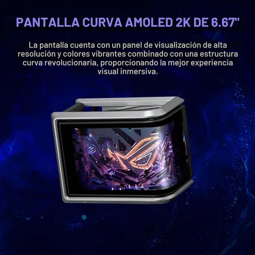 Vista 3 de ASUS ROG RYUO IV 360 ARGB con pantalla AMOLED curvada móvil de 6.67 pulgadas que admite video de efecto 3D o estadísticas de sistema