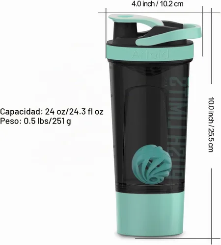 Vista 4 de Artoid Mode Botella Batidora de Proteínas de 24 Onzas, Tecnología de Mezcla Dual, Sin BPA, Verde Aqua/Negro Verde aguamarina/negro