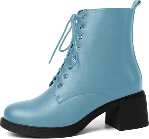 Vista 134 de ROSERWISH Botas altas de tacón bajo y grueso para mujer, con cordones, cómodas, modernas, con puntera redonda, de 2.5 pulgadas