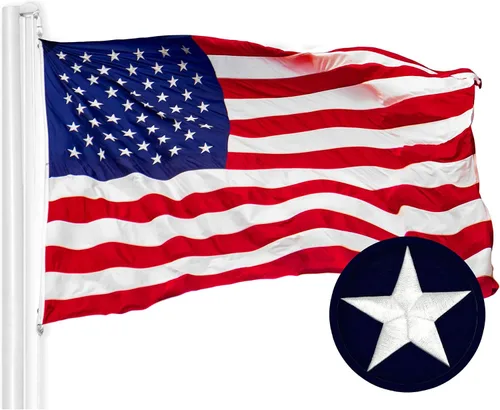 Vista 9 de G128 Bandera de Estados Unidos 6 x 10 pies, serie ToughWeave bordada de poliéster 300D, bandera de país, estrellas bordadas, rayas cosidas