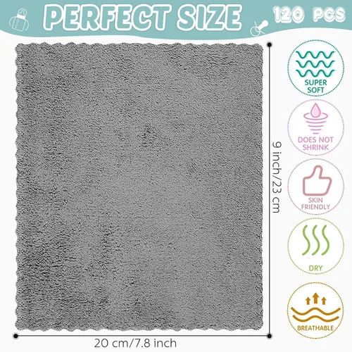 Vista 2 de Newwiee Paquete de 120 paños para bebé, 9 x 8 pulgadas, paño de microfibra suave y pequeña, paño de lavado absorbente para recién nacidos, niños