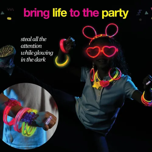 Vista 5 de Paquete de 500 collares y pulseras de varillas brillantes para fiestas, suministros de fiesta ultra brillantes que brillan en la oscuridad