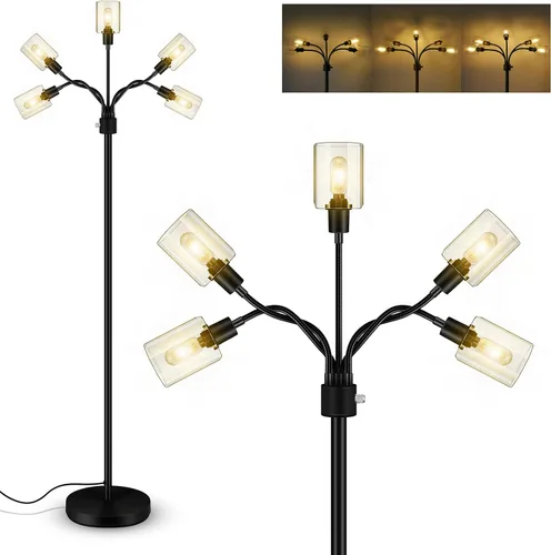 Vista 8 de Lámpara de pie industrial BoostArea para sala de estar, lámpara de pie moderna dorada con 3 luces, lámpara de pie para pararse con diseño simple