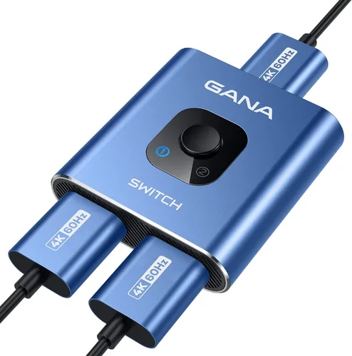 Vista 12 de Interruptor HDMI 4 K a 60 Hz, interruptor HDMI bidireccional de aluminio GANA 2 en 1 salida, concentrador HDMI manual compatible con HD compatible
