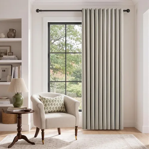 Vista 28 de Cortinas de 100 pulgadas extra anchas 100% opacas marfil con ojales, lino Natural