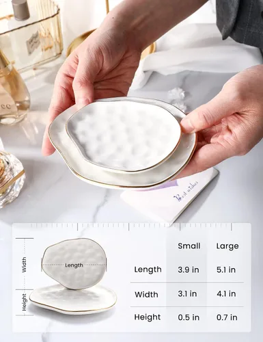 Vista 2 de AISBUGUR Plato de joyería, bandeja para joyas, plato para anillos, juego de 2 abalorios de gran capacidad para más joyas, cuenco de joyería