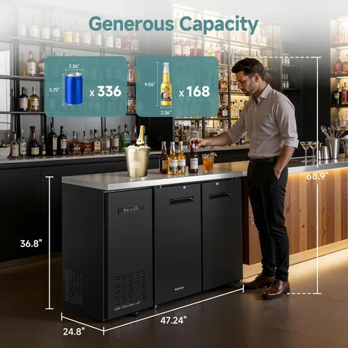 Vista 3 de BODEGA BODEGACOOLER - Enfriador comercial de barra trasera con 2 puertas sólidas, refrigerador de barra de altura de mostrador comercial de 12 pies