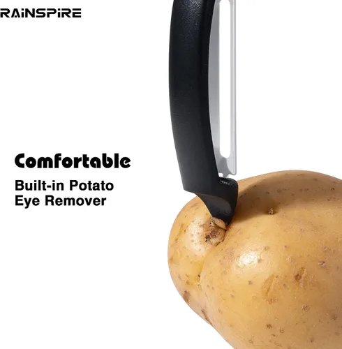 Vista 6 de Rainspire Juego de Pelador de 3 Piezas, Pelador Giratório Premium de Verduras, Accesorios de Cocina para Pelar Manzanas, Patatas, Verduras y Frutas