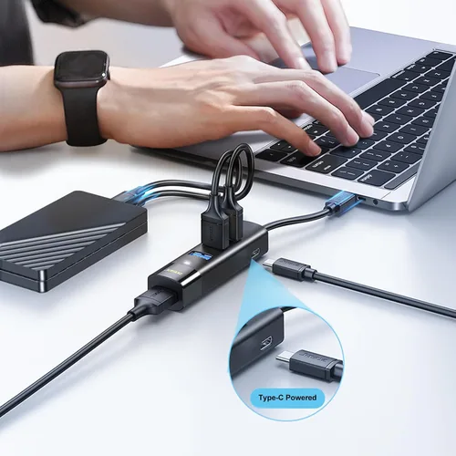 Vista 3 de 4-en-1 USB C Hub 1ft Cable USB 3.0 Puertos Laptop PC Sincronización rápida de datos de 5 Gbps, cable corto de 12 pulgadas, ultra delgado