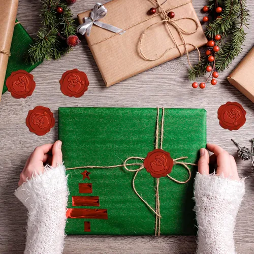 Vista 3 de CRASPIRE 50 calcomanías de sello de cera de Navidad, sello autoadhesivo de Papá Noel para sobres rojos, invitaciones de boda, tarjetas