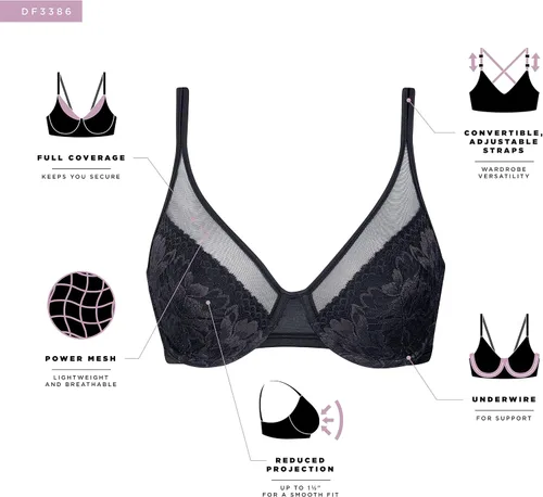 Vista 4 de Bali Brasier reductor de encaje One Smooth U para mujer, sujetadores con aros, brasier convertible de cobertura completa