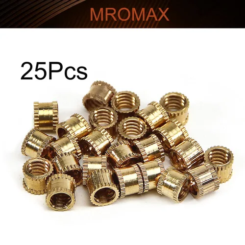 Vista 4 de MroMax Tuercas de inserción moleteadas de 1/4 ''-0.787 x 0.236 in (H) x 0.315 in (OD) rosca hembra de latón roscado tuerca de incrustación